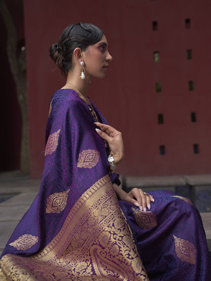 Russian Violet Satin banarasi silk saree