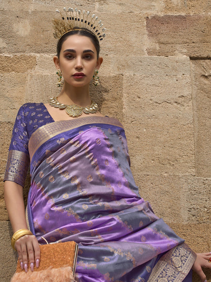 Iris Lavender Banarasi Print Soft Silk Saree