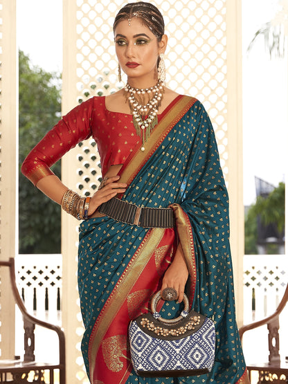Vivid Blue Woven Banarasi Soft Silk Saree