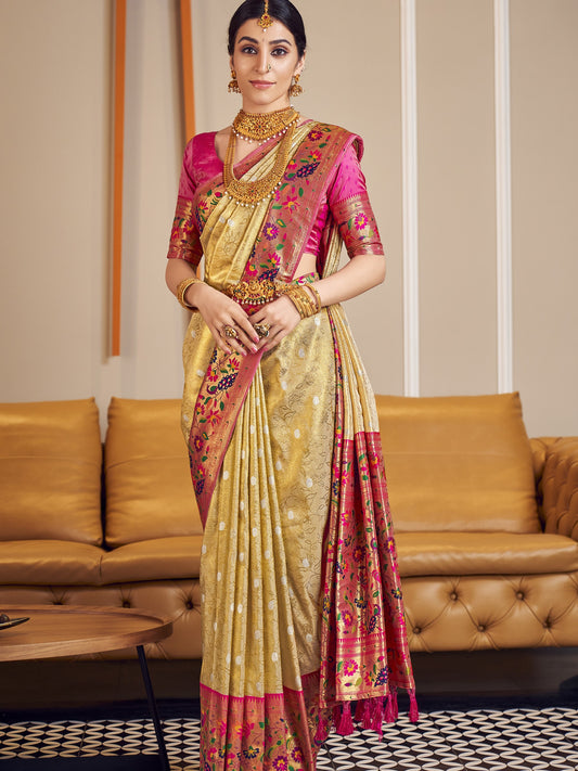 Flax White Paithani Saree