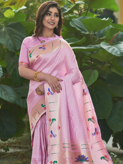 Pastel Pink Paithani Saree