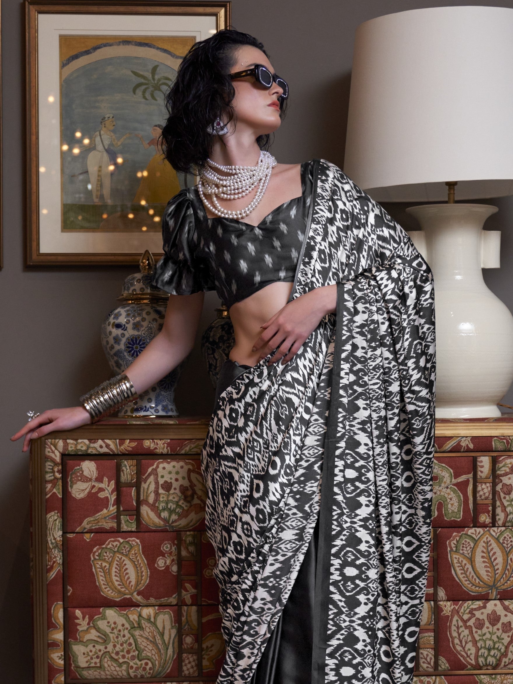 black & white saree