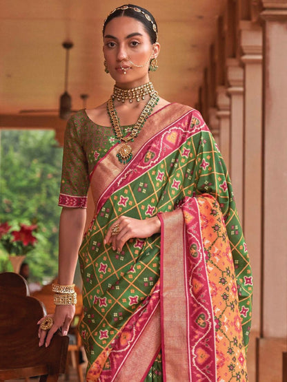 Dark Moss Green Patola Saree