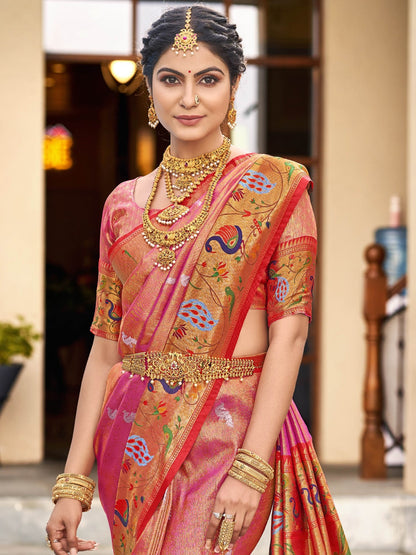 Coral Pink Paithani Saree