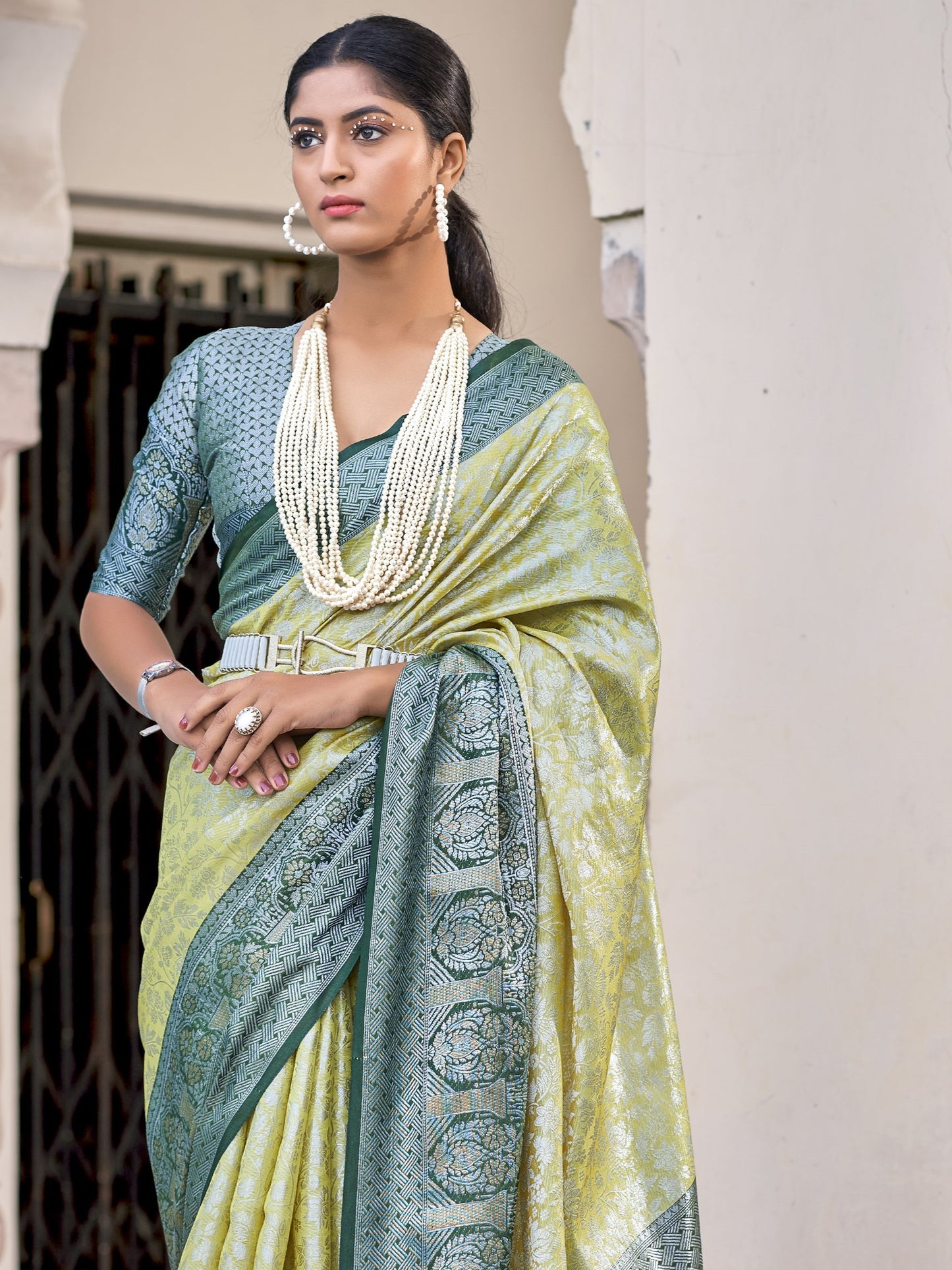 Crayola Lemon Yellow Tissue Silk Saree