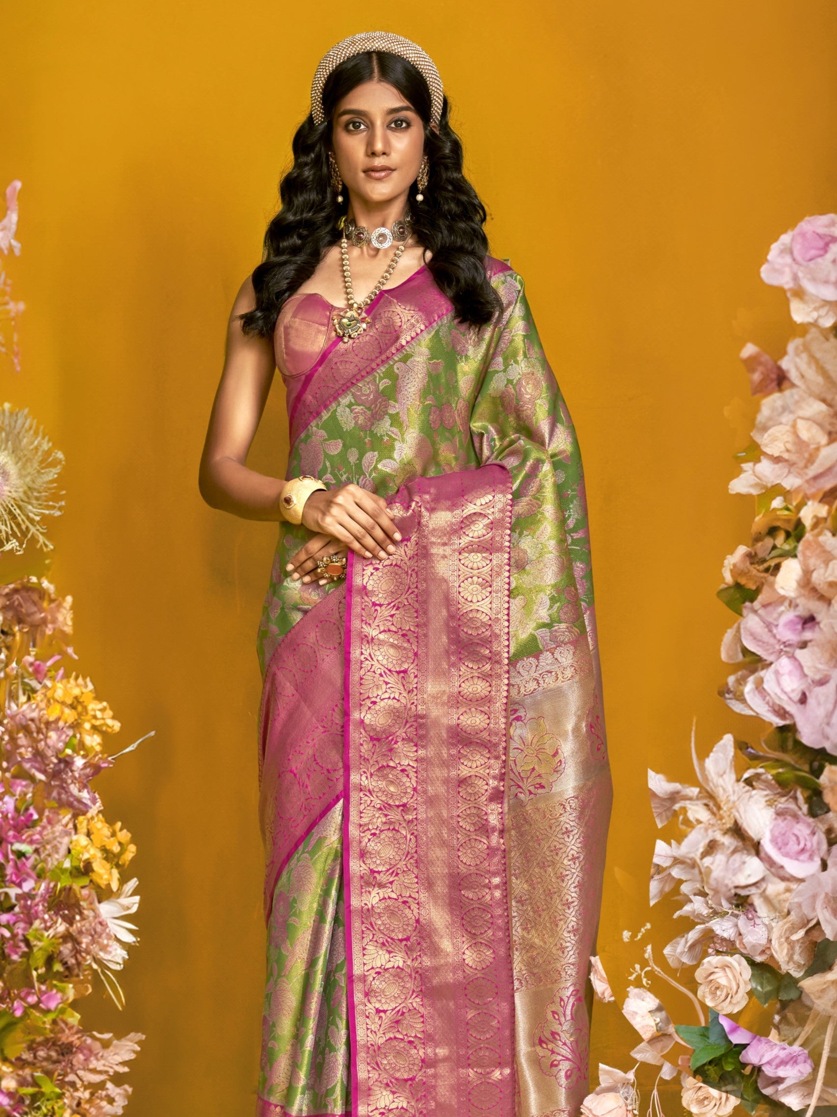 green dharmavarm silk saree