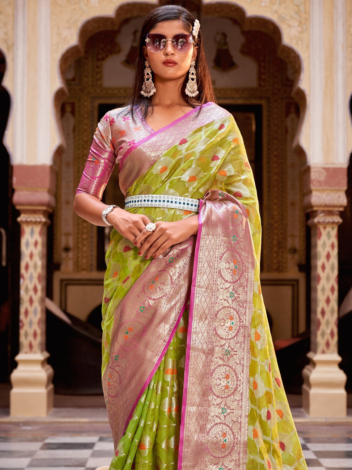 Spring Green Tissue Silk Saree