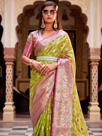 Spring Green Tissue Silk Saree