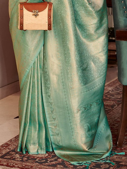 Glass Turquoise Woven Kanjivaram Saree