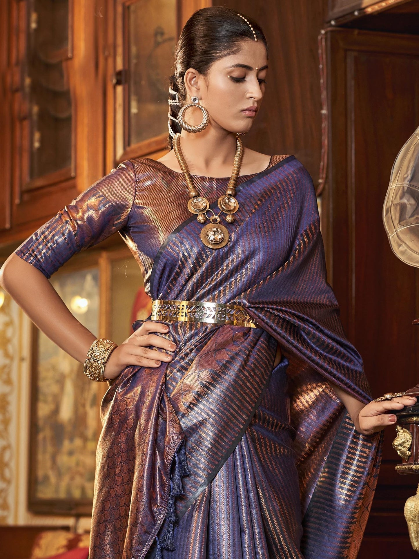 Indigo Blue Kanjivaram Saree