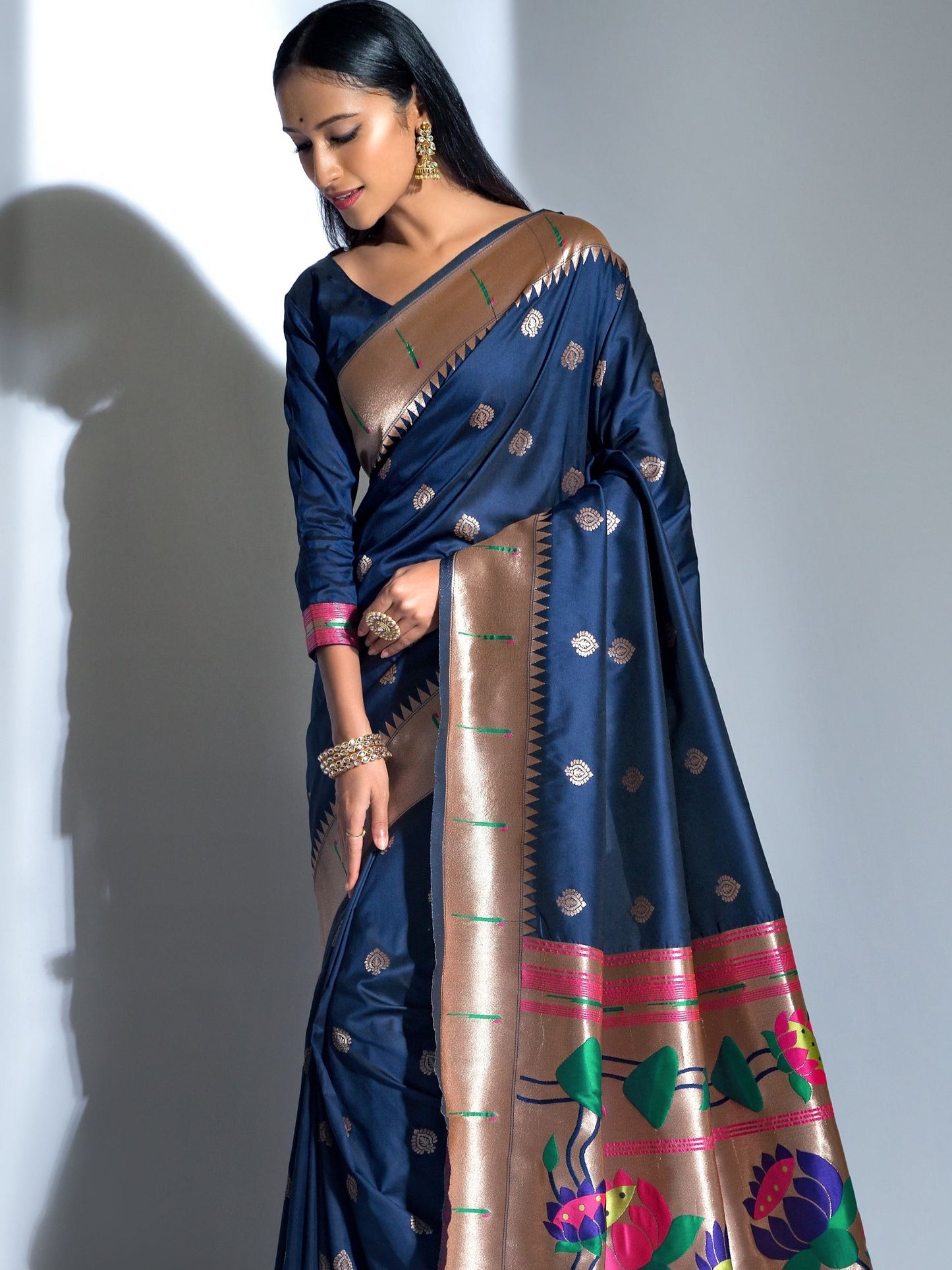Oxford Blue Paithani Saree