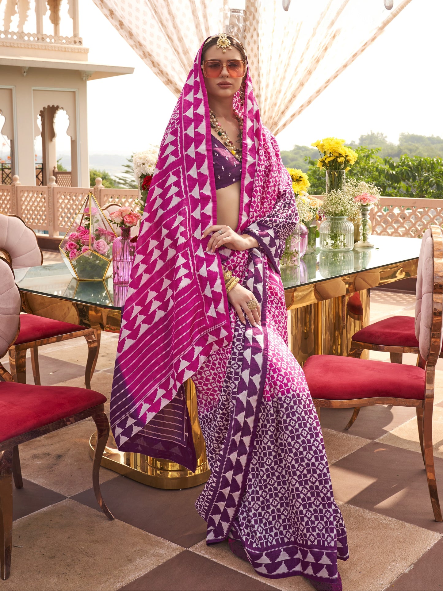 Blush Pink Printed Patola Silk Saree