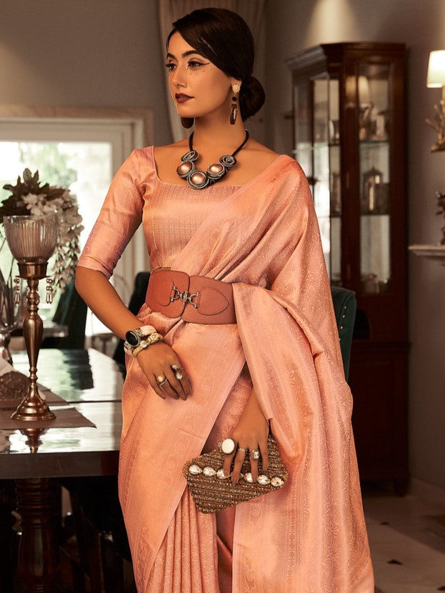 Tropical Peach Woven Kanjivaram Saree