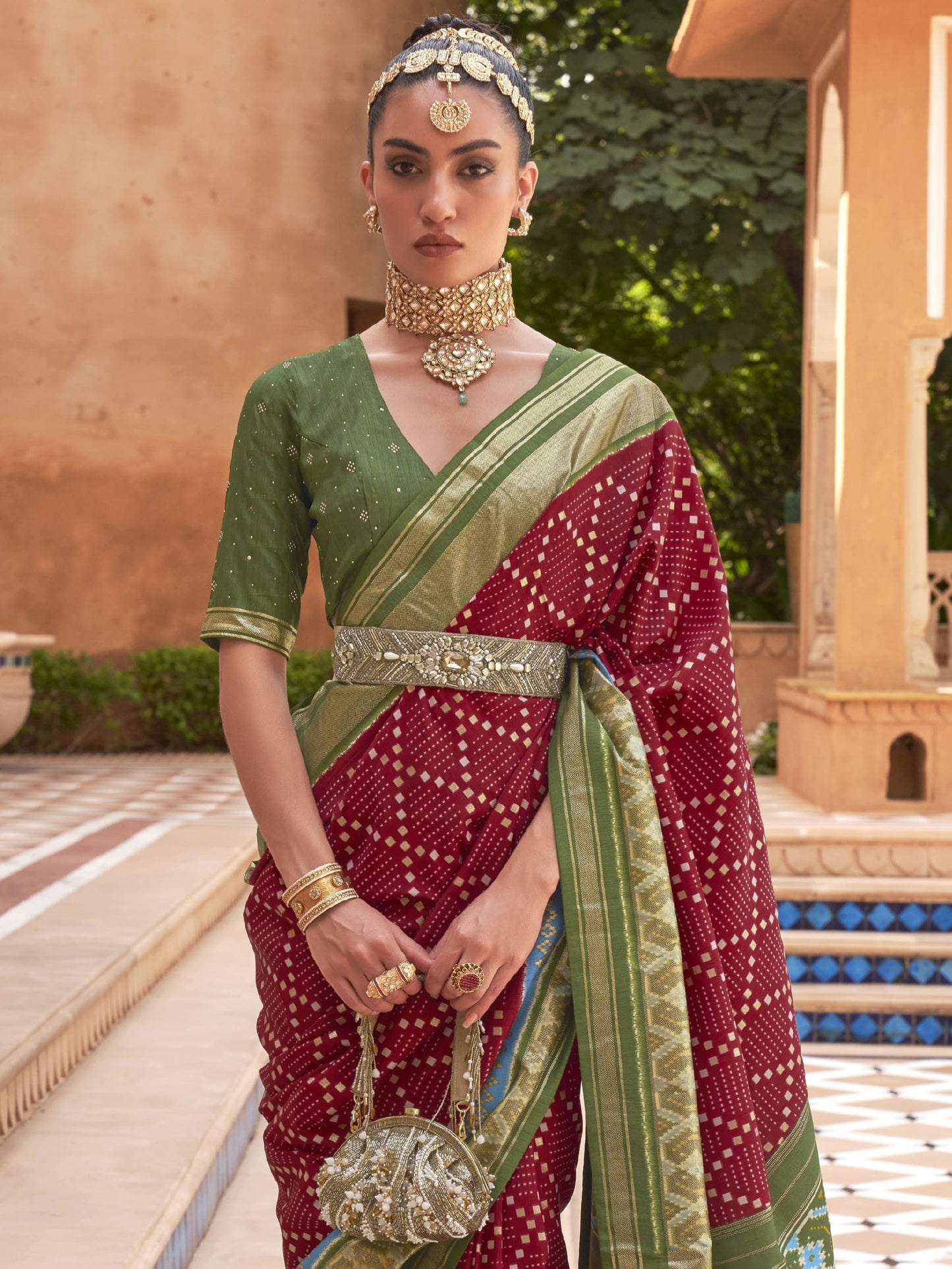 Burgundy Red Patola Saree