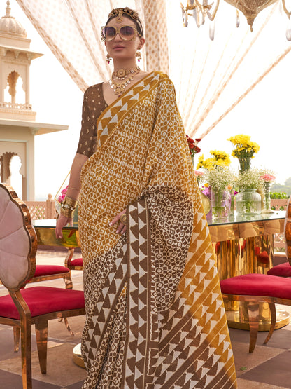 Caramel Brown Printed Patola Silk Saree