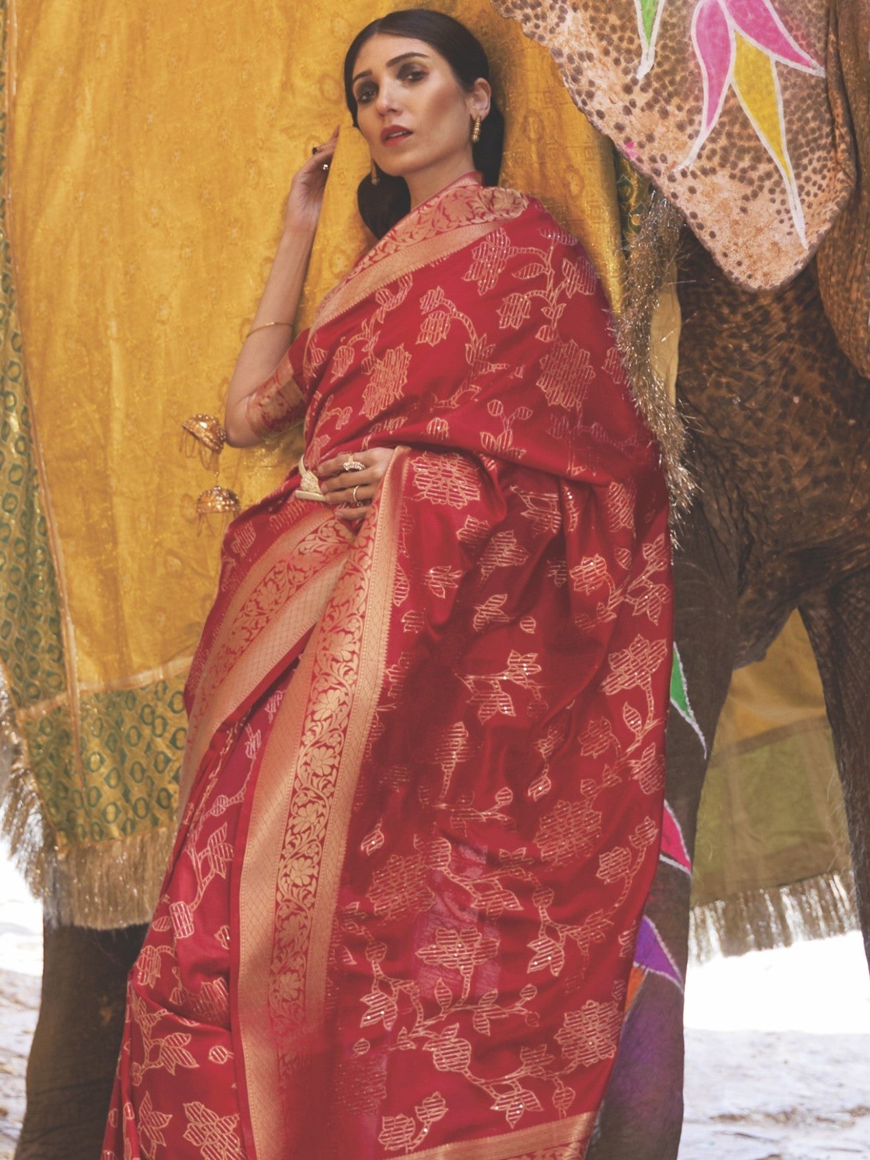Ruby Red Woven Banarasi Saree
