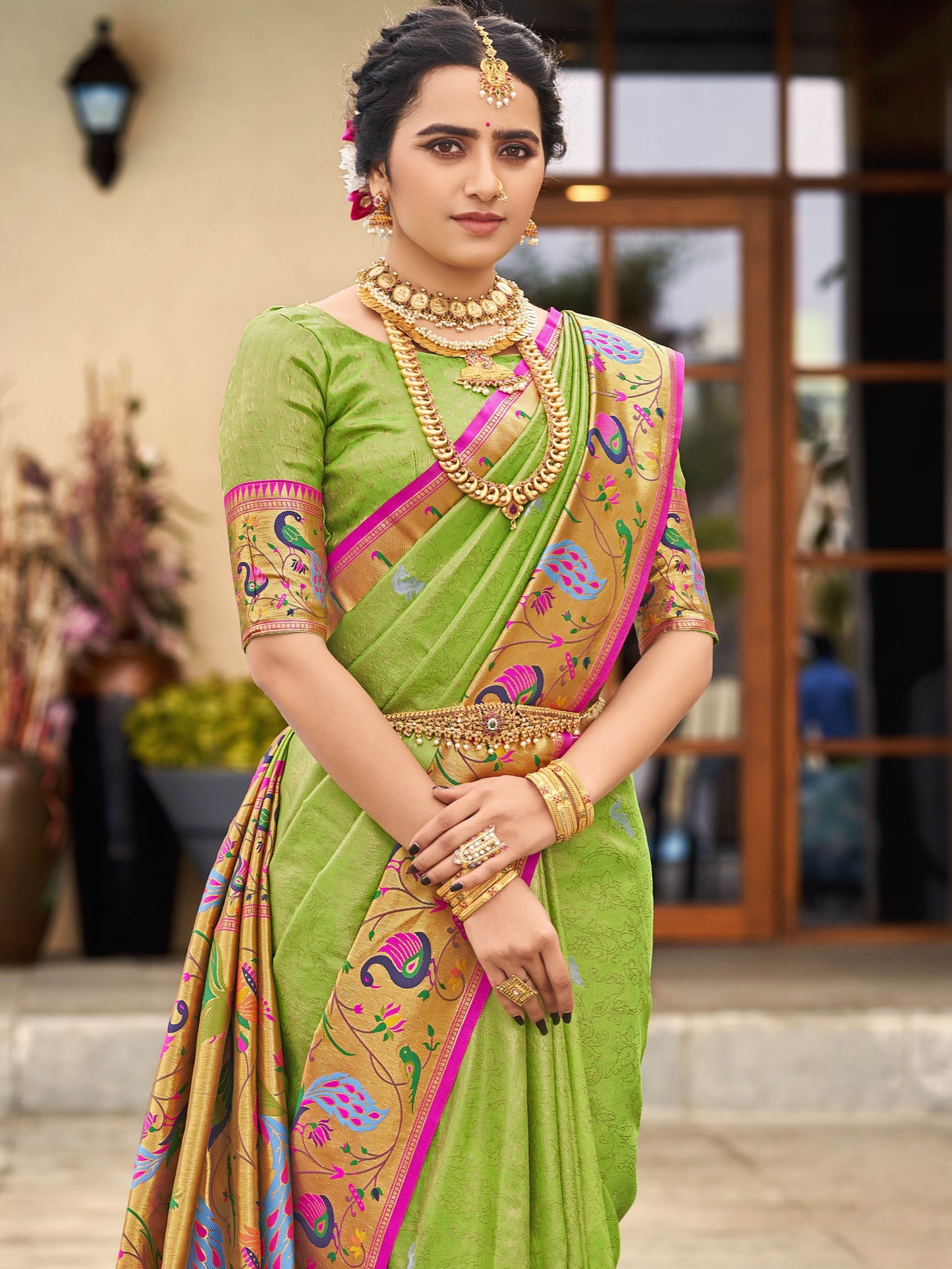 Apple Green Paithani Saree
