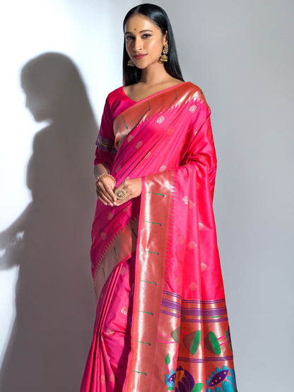 Cherry Pink Paithani Saree