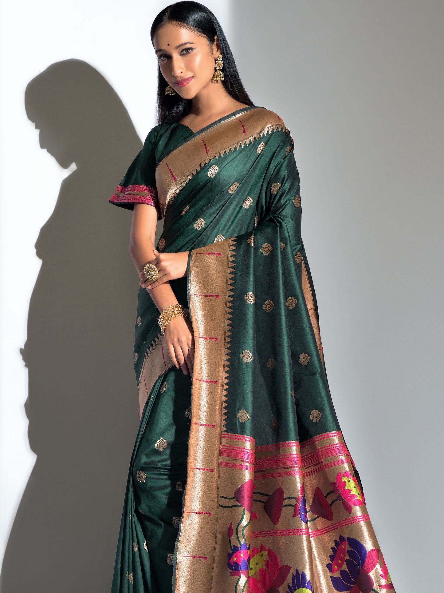 Bottle Green Paithani Saree