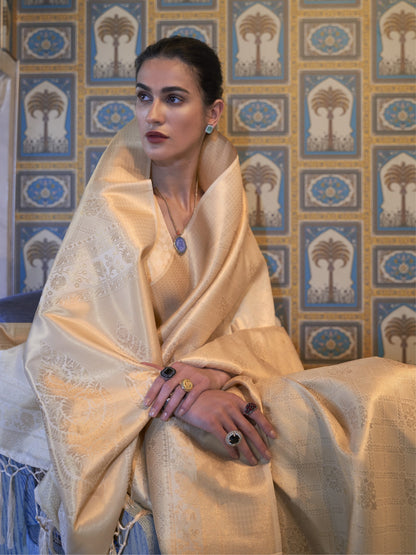 Golden White Kanjivaram Saree
