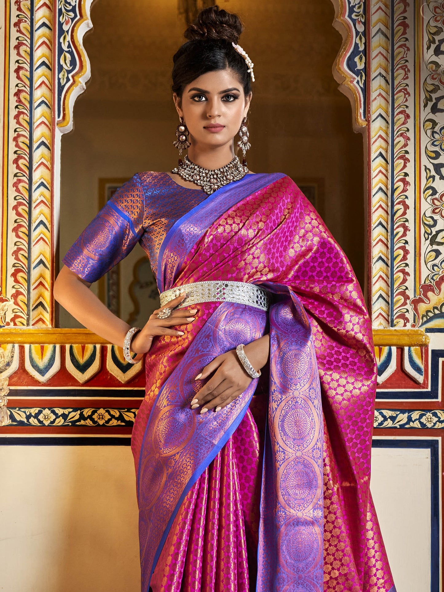 Fluorescent Pink Kanjivaram Saree