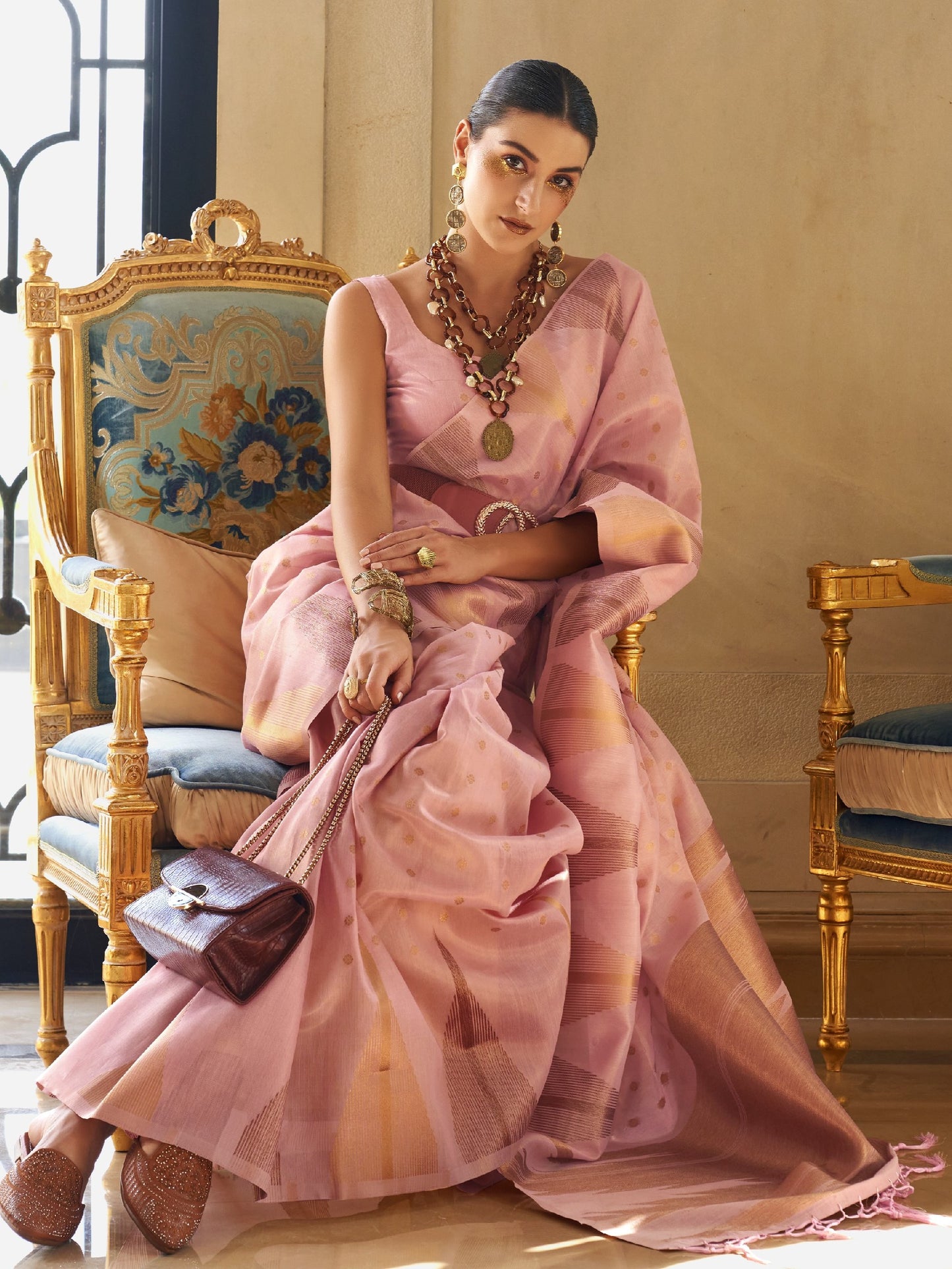 Blossom Pink Tissue Silk Saree