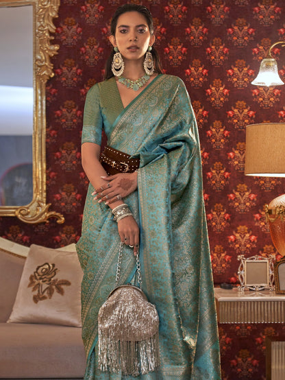 Pacific Blue Kanjivaram Saree