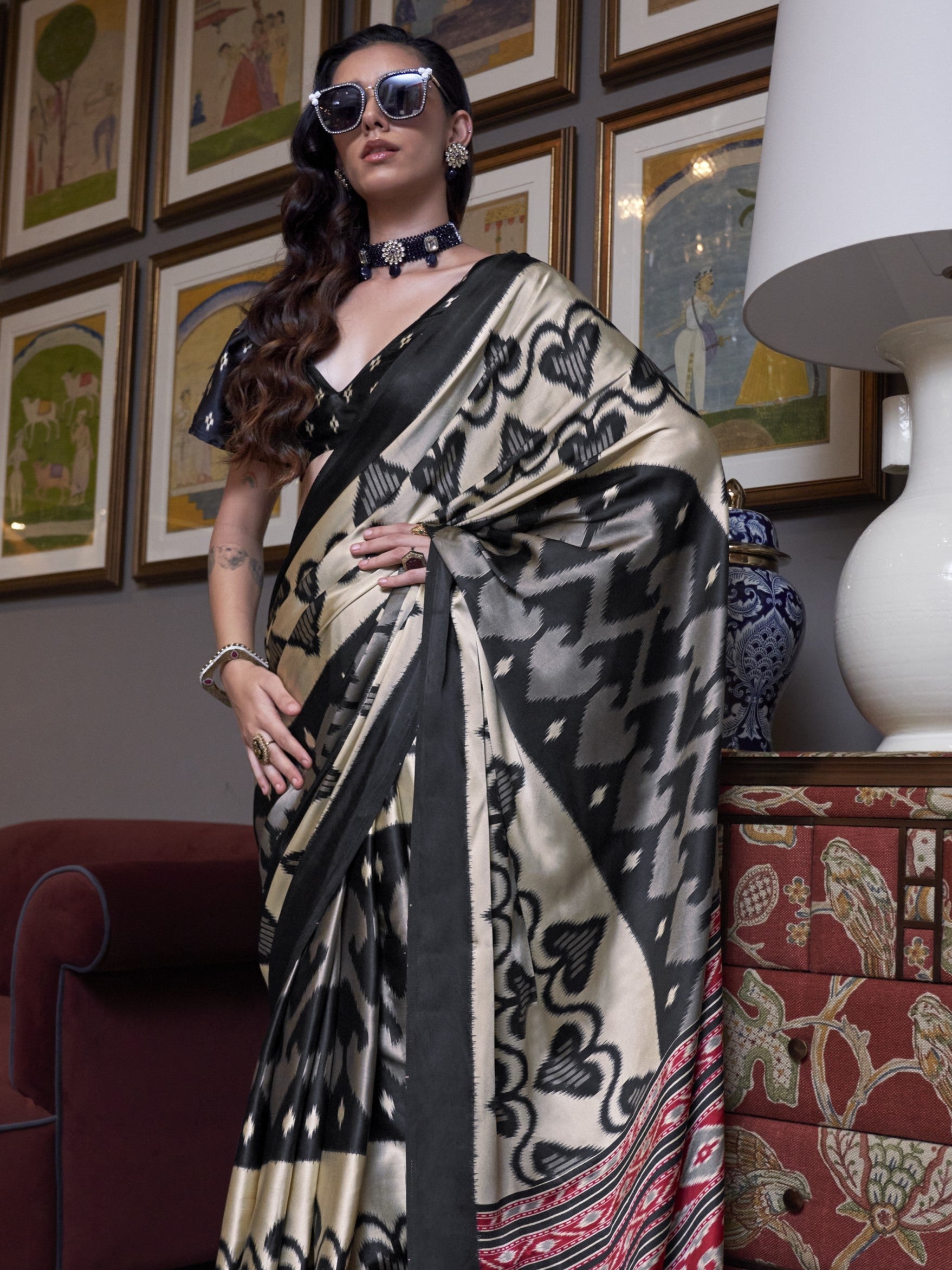 beige patola silk saree