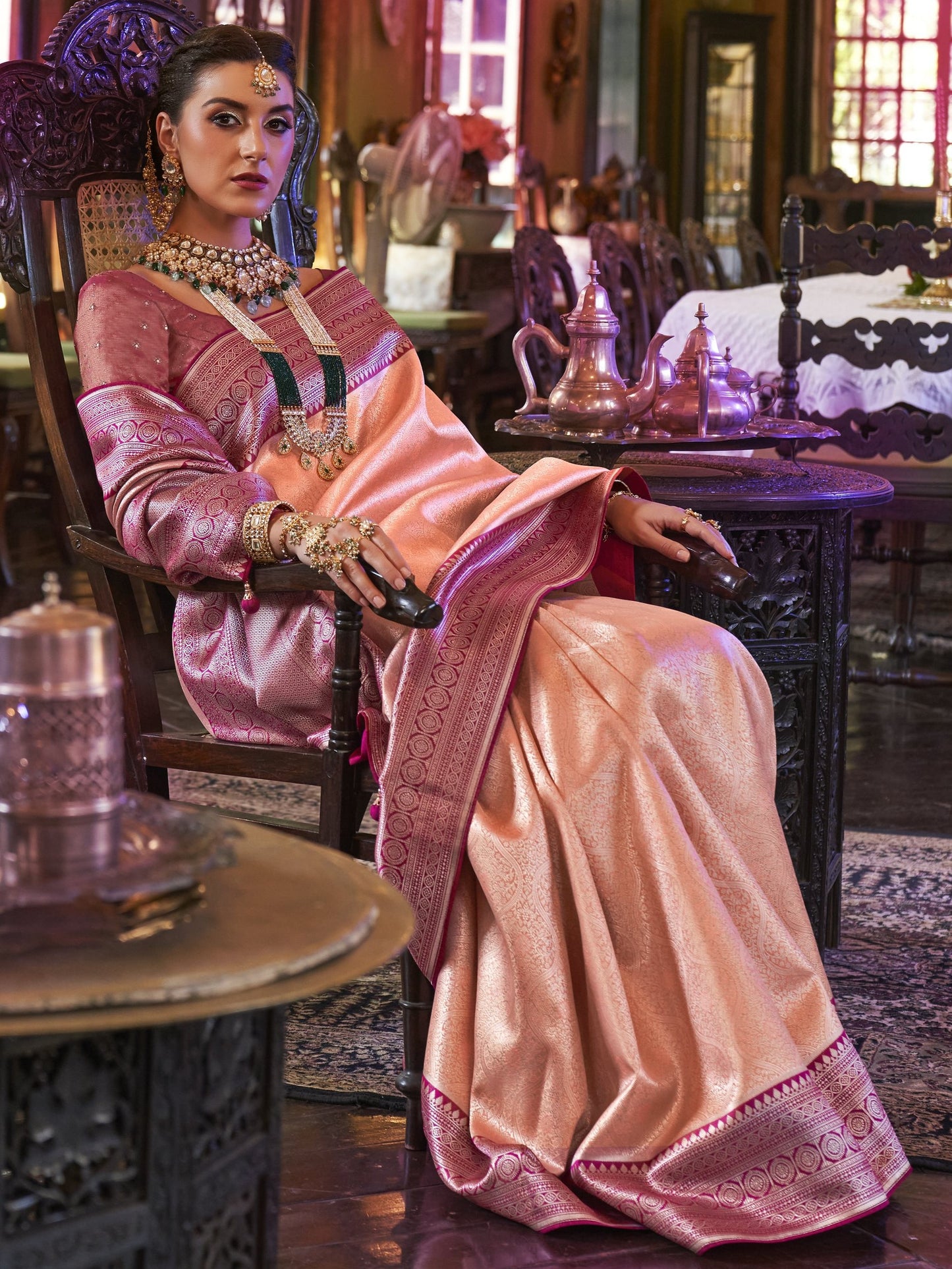 Pastel Peach Kanjivaram Saree