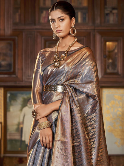 French Gray Kanjivaram Saree