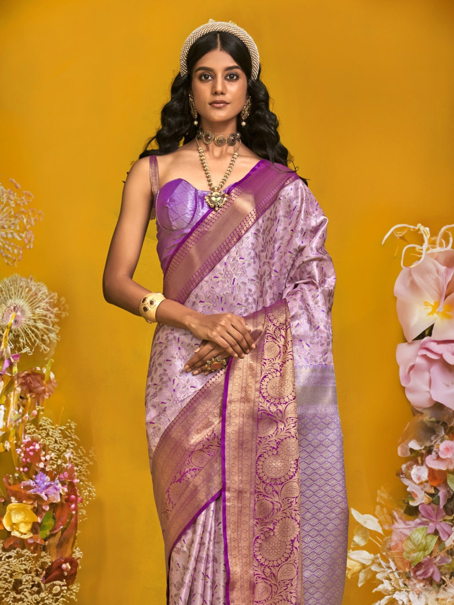 Lilac Purple Duel Tone Woven Kanjivaram Silk Saree