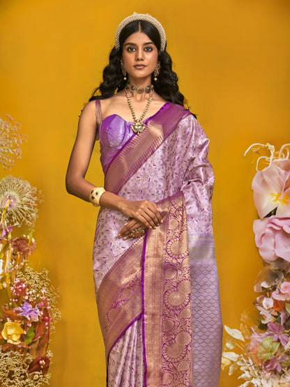 Lilac Purple Duel Tone Woven Kanjivaram Silk Saree