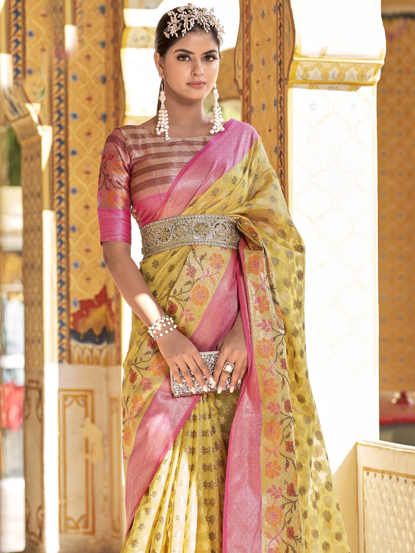 Jasmine Yellow Tissue Silk Saree