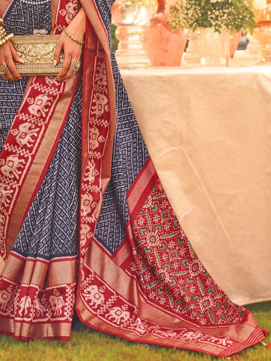 Deep Blue and Maroon Patola Saree