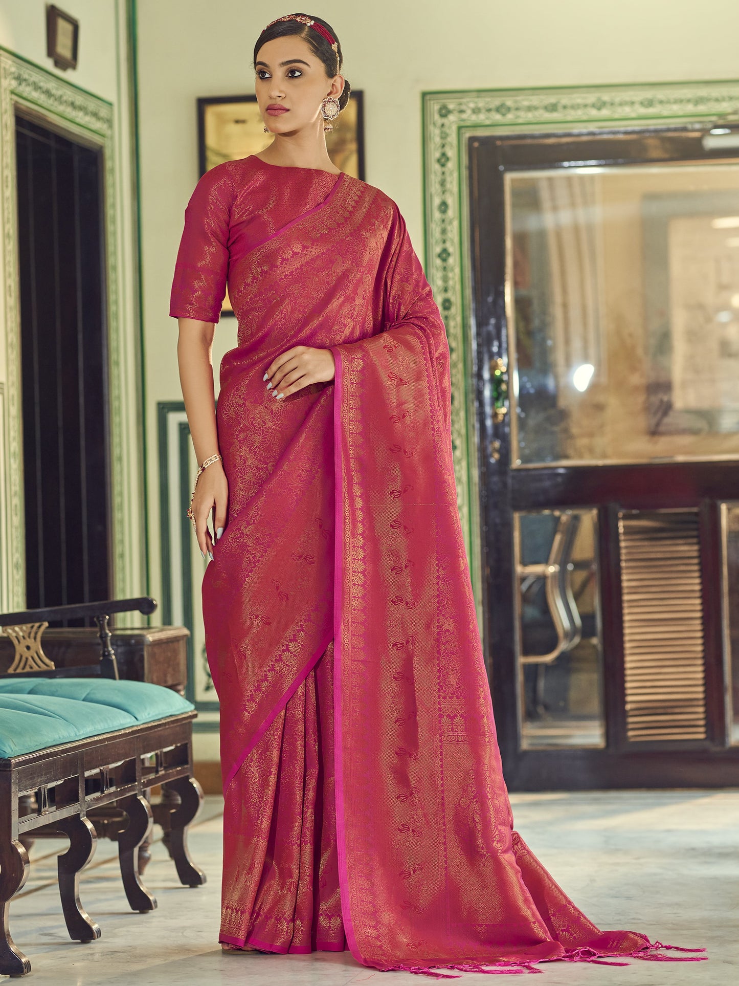 Steel Pink Kanjivaram Saree