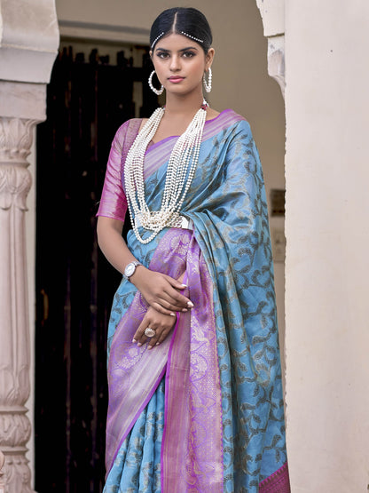 Cerulean Blue Tissue Silk Saree