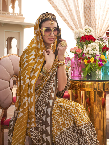 Caramel Brown Printed Patola Silk Saree