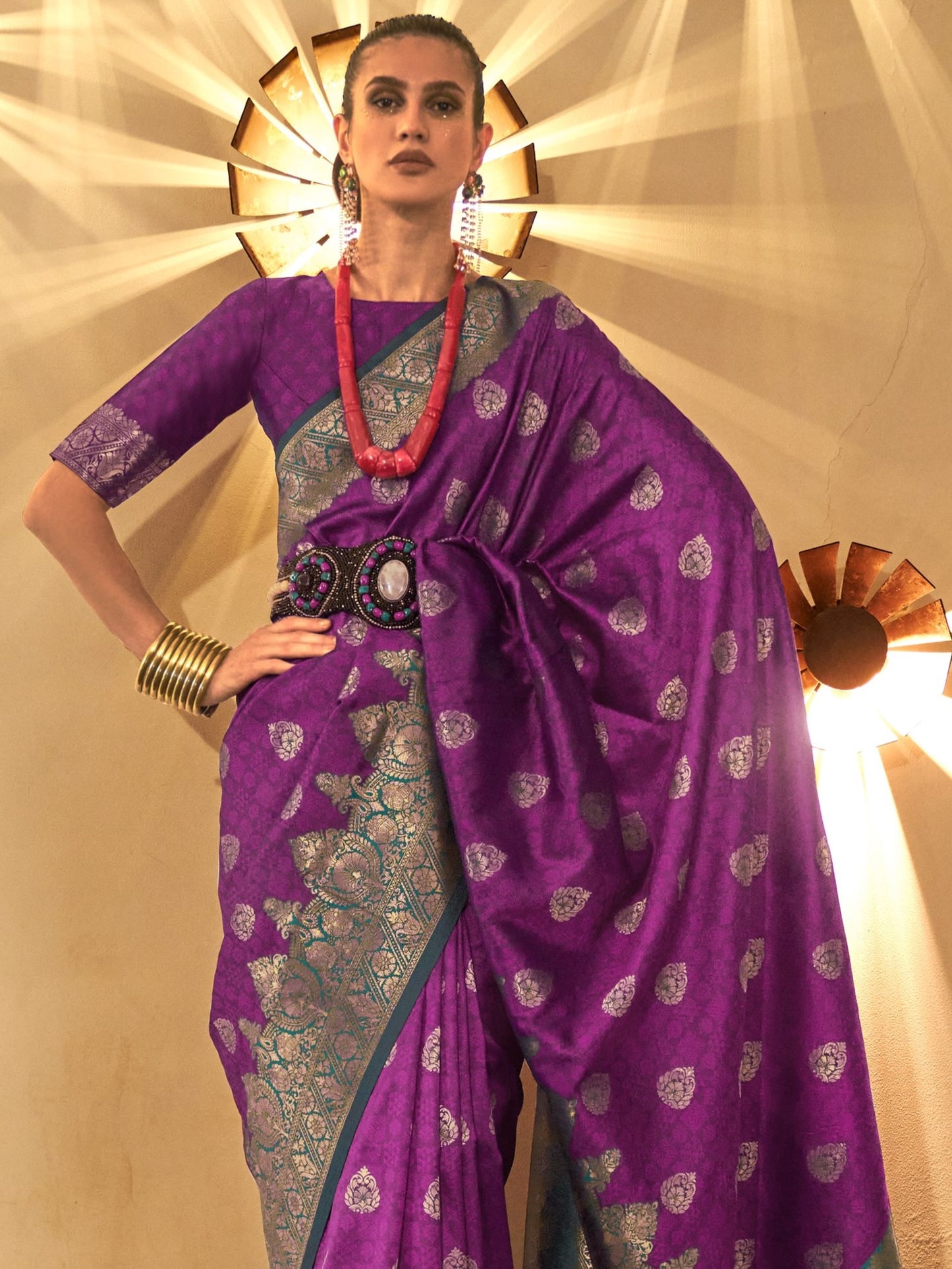 Indigo Violet Woven Banarasi Saree