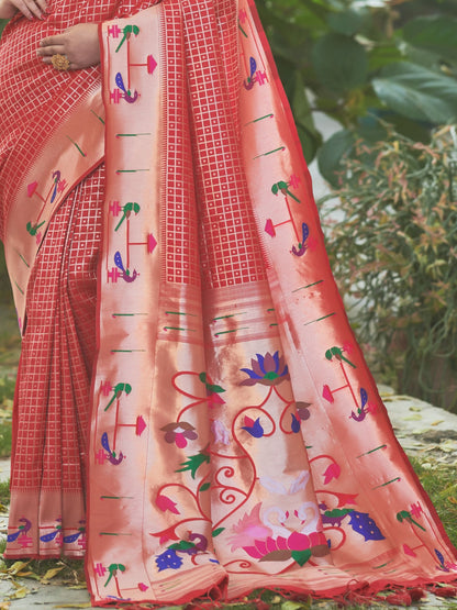 Carmine Red Paithani Saree