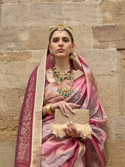 Maroon with Multicolor Banarasi Print Soft Silk Saree