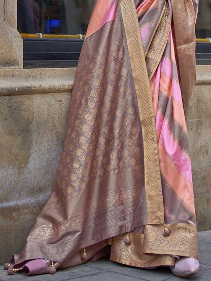 Rose Brown with Multicolor Banarasi Print Soft Silk Saree