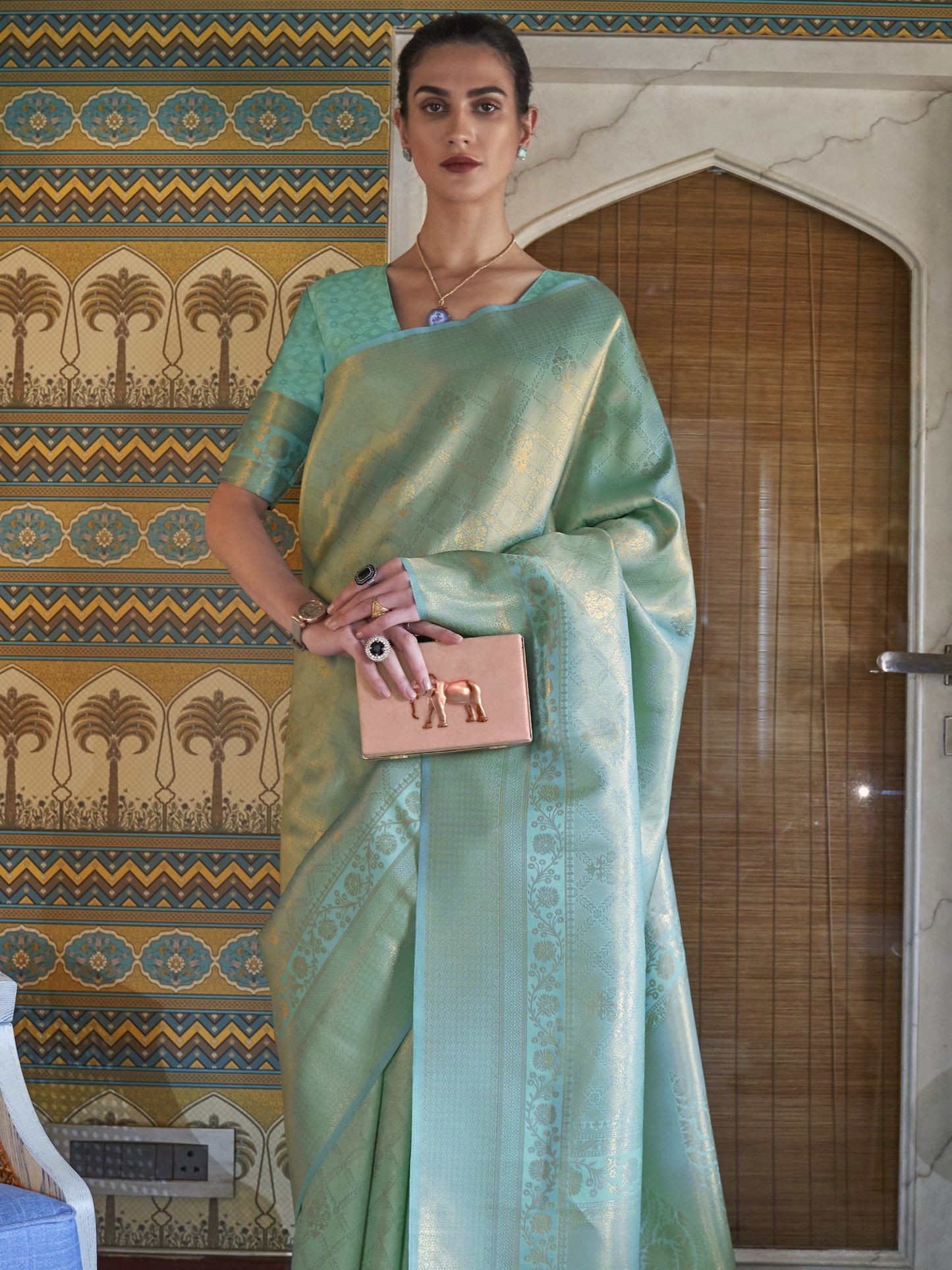 Aqua Mint Kanjivaram Saree
