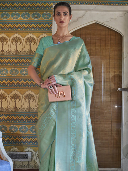 Aqua Mint Kanjivaram Saree