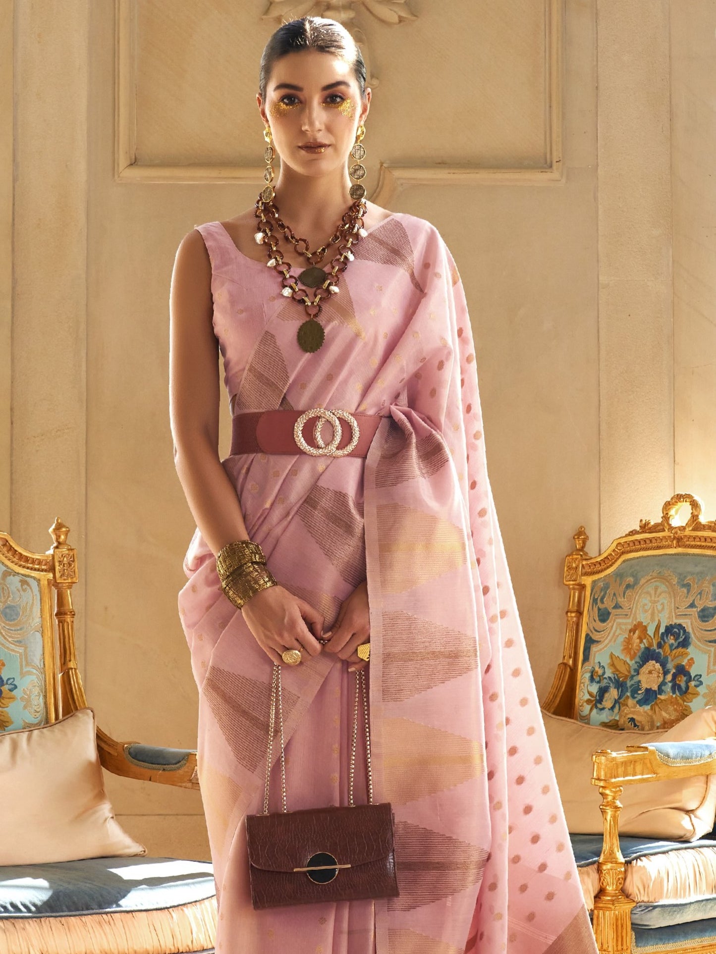 Blossom Pink Tissue Silk Saree