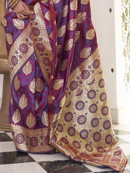 Dark Magenta Satin Silk Banarasi Saree