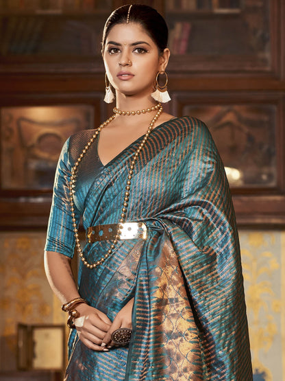 Steel Blue Kanjivaram Saree