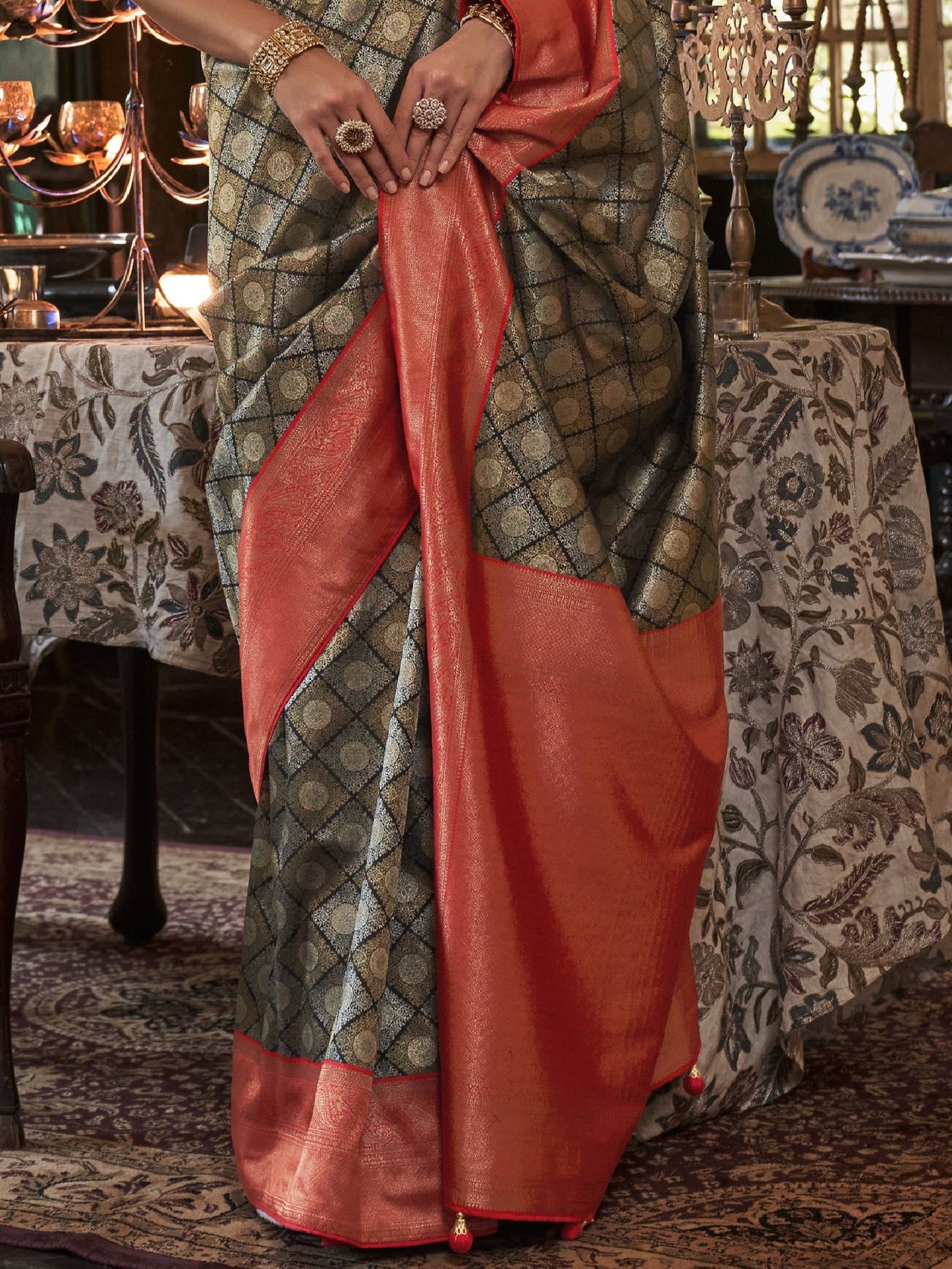 Jet Black Kanjivaram Saree