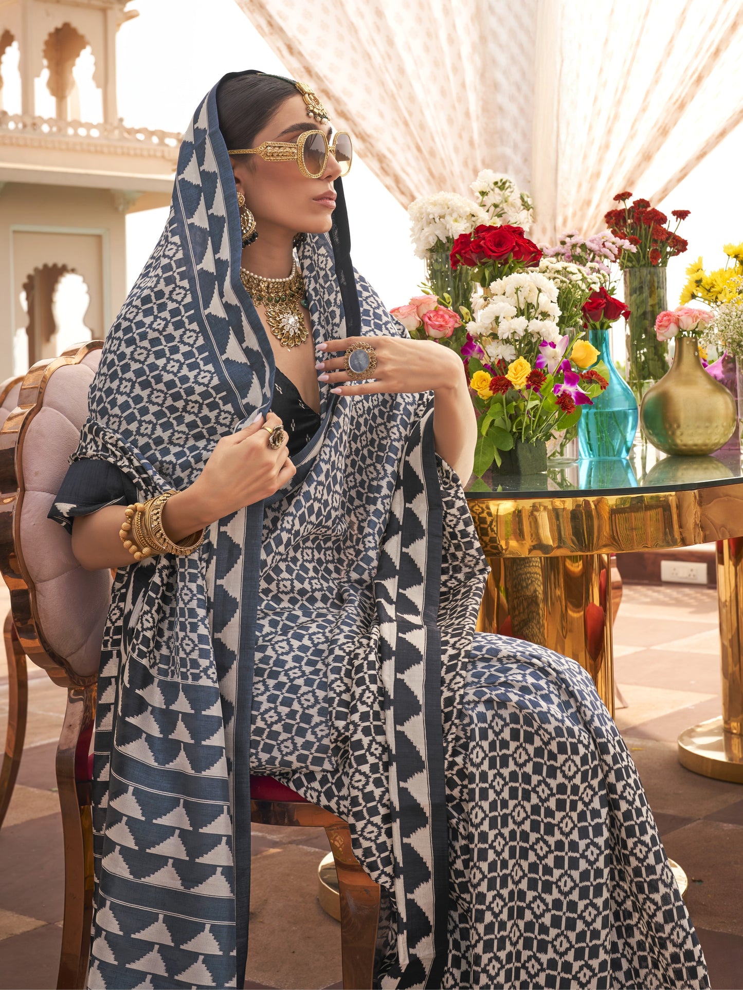 Prussian Blue Printed Patola Silk Saree