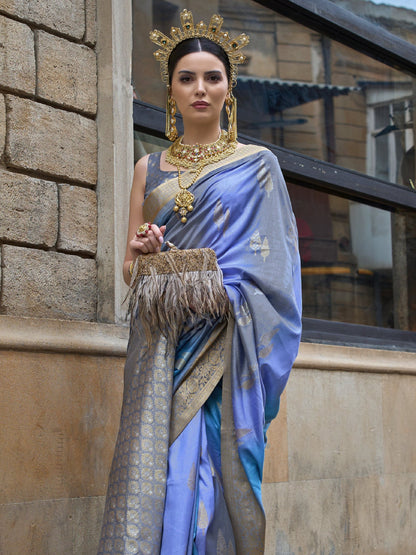 Dusty Lavender Banarasi Print Soft Silk Saree