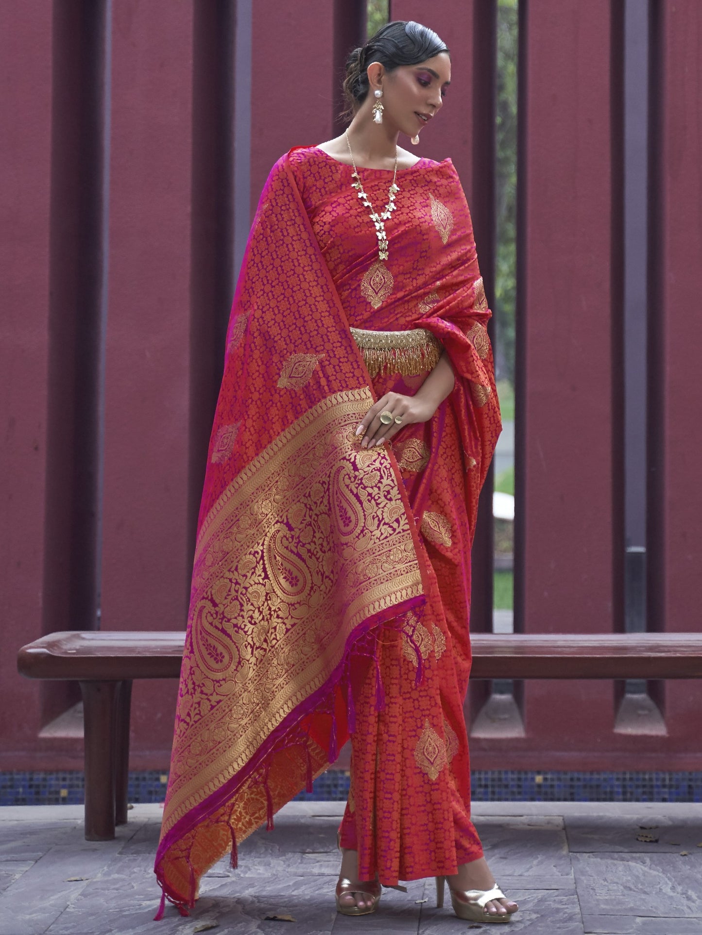 brink pink banarasee silk sarees